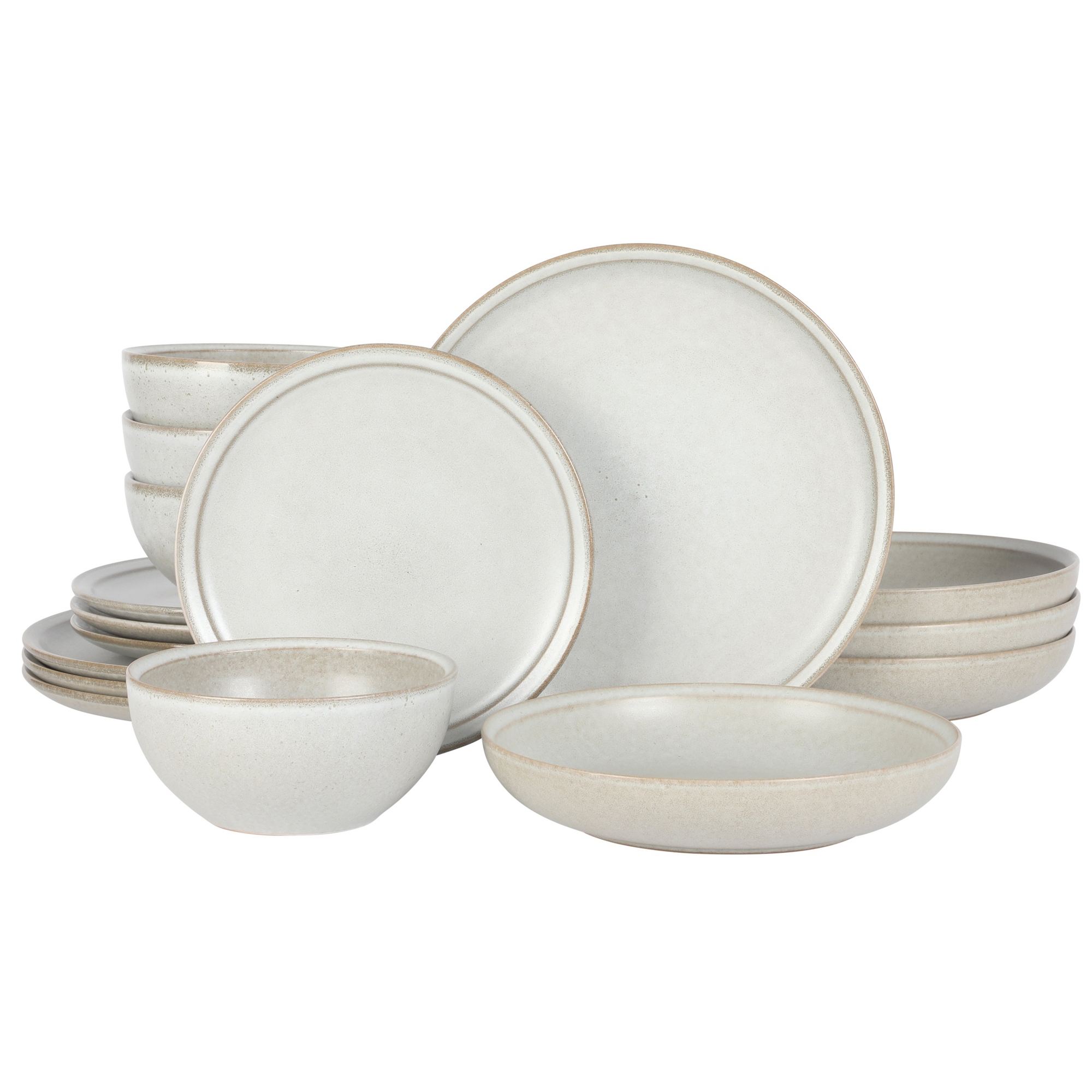 Gibson Elite Beckett Stoneware Matte Reactive Glaze 16 Piece (Service for 4) Plates and Bowls Dinnerware Set Linen White