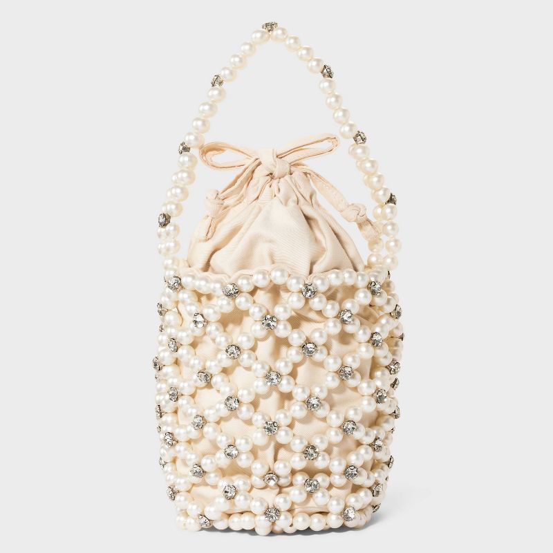 Mini Embellished Pearl Bucket Bag - A New Day&#8482; Off-White, 1 of 5