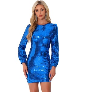 INSPIRE CHIC Women's Sequin Lantern Long Sleeve Sparkle Bodycon Party Club Mini Dress - 1 of 4