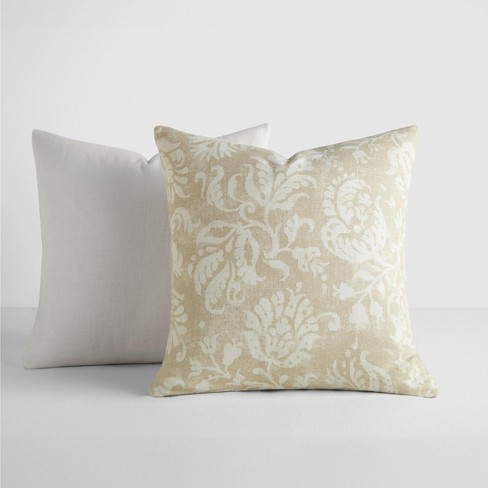 2-pack Cotton Slub Natural Distressed Floral Throw Pillows And