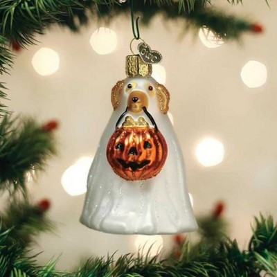 Halloween White and Orange Glass Dog Tree Topper