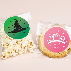 Big Dot of Happiness Pink & Green Witch Stickers and Clear Cookie Bags, Cellophane Treat Bags 4.25x7 Inches, Birthday or Halloween Favor Gifts - 25 Ct - 1 of 4
