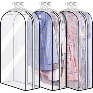 3 Pack 40" Clear Gusseted Garment Bags, 10" Hanging Suit Covers for Closet Storage & Travel - 1 of 4