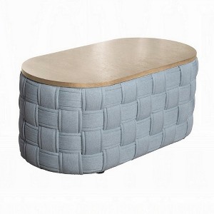 Royal Hampton Coffee Table, Knitted Light Blue Chenille, Brown Wood, 41 Inch - 1 of 4