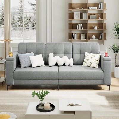 83.5" 3 Seater Sofa Couch with Storage Armrests for Living Room, Comfy Sofa Couch with Wide Seat