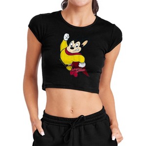 Women's Mighty Mouse Classic Hero Cap Sleeve Baby Rib Crop Top - 1 of 4