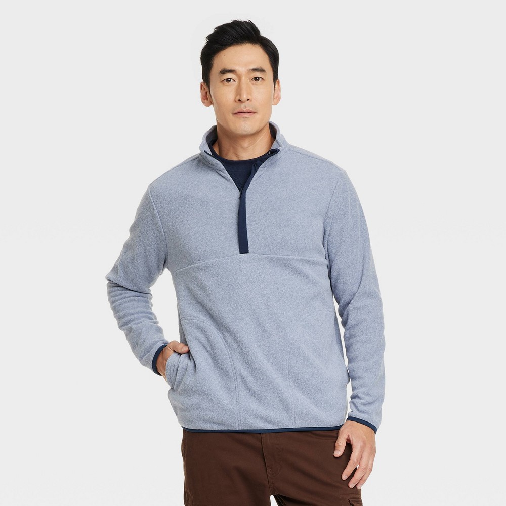 Men's Polar Fleece Half Zip Sweatshirt - Goodfellow & Co Light Blue XL