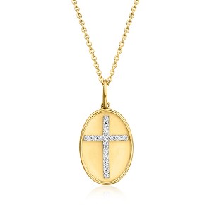 Ross-Simons 0.15 ct. t.w. Diamond Cross Oval Pendant Necklace in 18kt Gold Over Sterling - 1 of 3