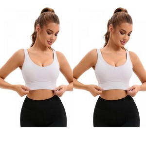 INSPIRE CHIC 2 Pcs Women's U Back V-Neck Padded Workout Crop Top with Built-in Bra Sports Bras - 1 of 4