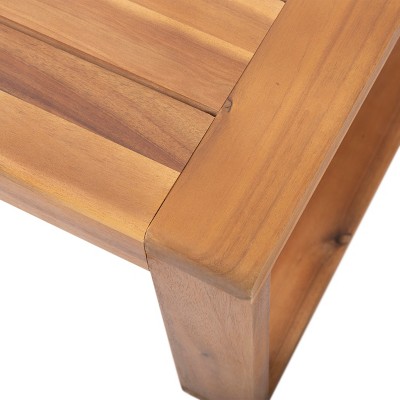 Teak Finish Beige Acacia Wood Loveseat and Coffee Table Set