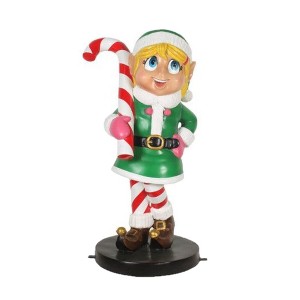 Garden Elements Fiberglass Christmas Figurine Statue Yard Decoration, Elf Girl with Candy Cane, 35" - 1 of 4