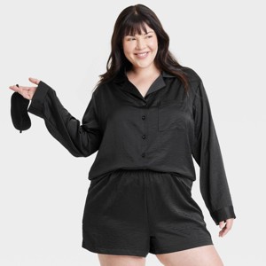 Women's 3pc Satin Long Sleeve Top and Shorts Pajama Set with Eye Mask - Auden™ - 1 of 3