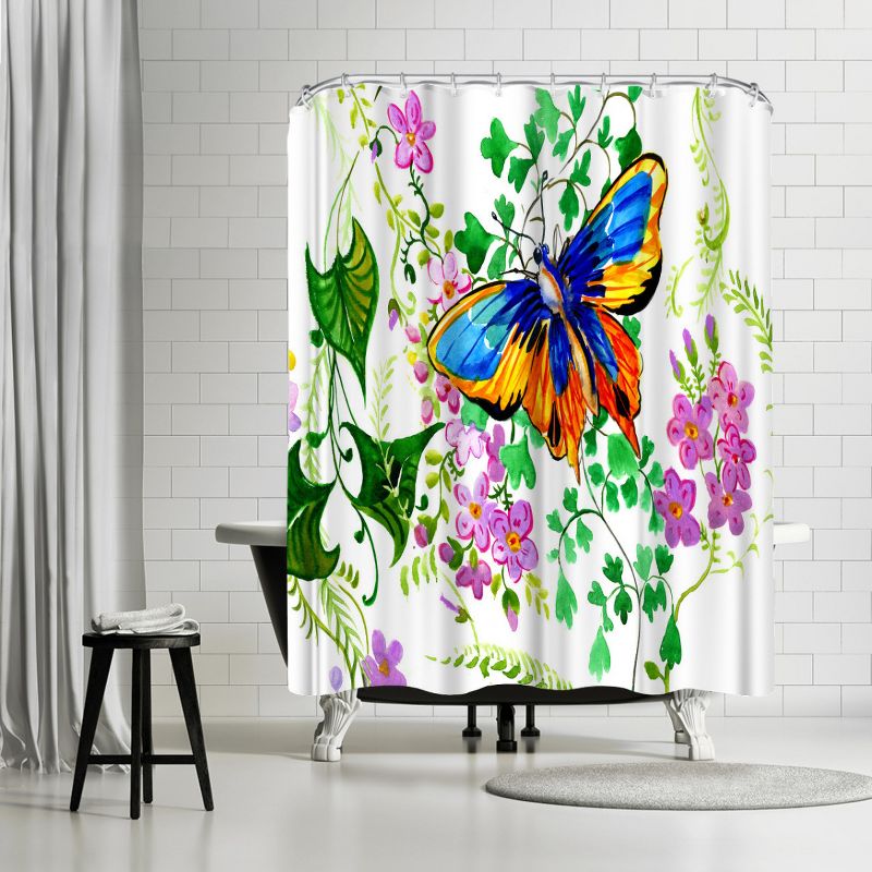 Americanflat 71" x 74" Shower Curtain, Butterfly An Lflowers by Suren Nersisyan, 1 of 9