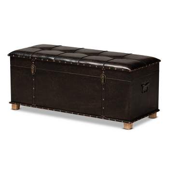 Janna Rustic Faux Leather Upholstered and Wood Storage Ottoman Dark Brown/Oak Brown - Baxton Studio