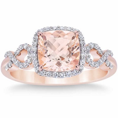 Pompeii3 2 1/2 Ct Diamond & Morganite Cushion Halo Ring 10k Rose Gold Lab Created