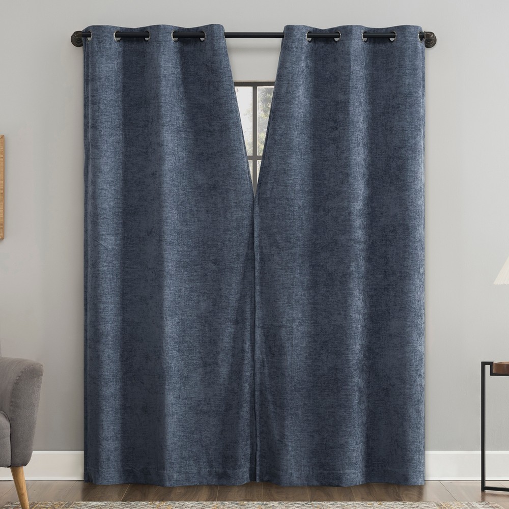 Photos - Curtains & Drapes 40"x84" Sun Zero Isidora Velvet Magnetic Closure 100 Blackout Grommet Curtain Panel Indigo Blue