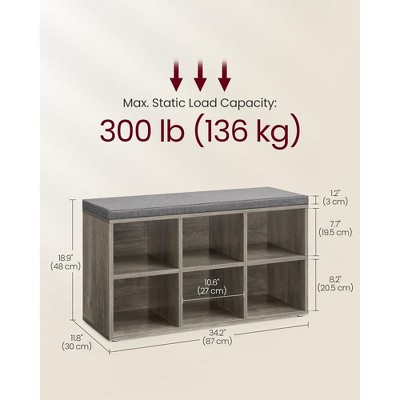 Greige and Gray Upholstered Shoe Storage Bench with Adjustable Shelves