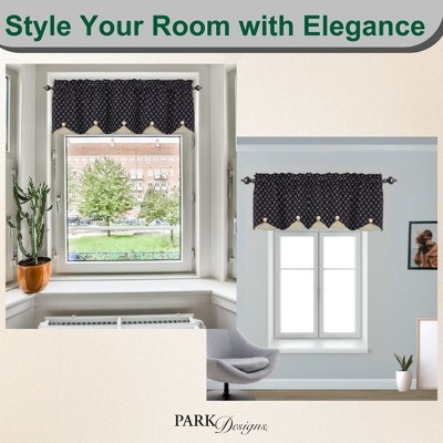 Black and Beige Scalloped Rod Pocket Valance