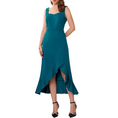 INSPIRE CHIC Women's Cocktail Sleeveless Elegant Ruffles Split Hem Evening  Party Dresses Blue Green Large : Target