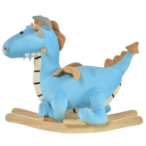 VYNXARIA Kids Plush Ride-On Rocking Horse Toy Dinosaur with Realistic Sounds for18-36 Months, Blue - 1 of 4