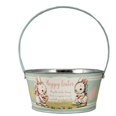 Easter 4.75" Tin Aqua Easter Bucket Build A Tradition  -  Decorative Figurines