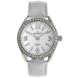 Peugeot Women's White Watch 40mm Bold Crystal Bezel Leather Strap - 1 of 4