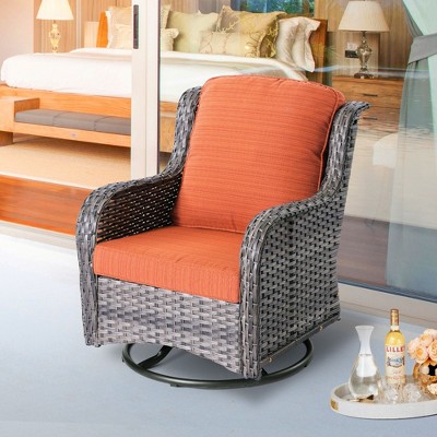 XIZZI Wicker Patio Furniture Set with 3-Seat Sofa, Swivel Rocking Armchairs & Ottomans & Side Table, Modular Sectional Outdoor Conversation Sofa Set