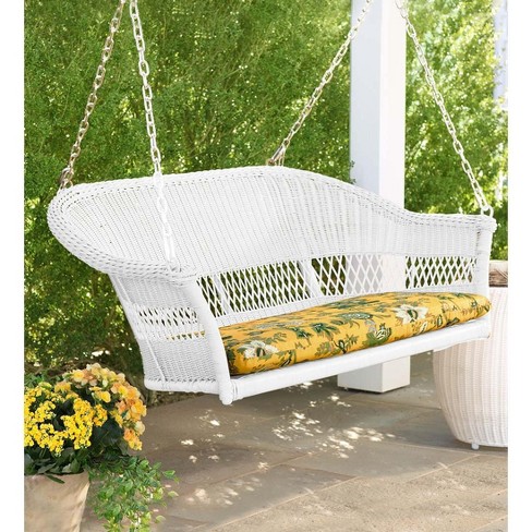 Easy Care Outdoor Wicker Hanging Porch Swing Bright White Plow