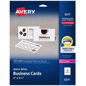 Avery Printable Business Cards with Sure Feed Technology, 2" x 3.5", White, 250 Blank Cards for Laser Printers (05371) - 1 of 4