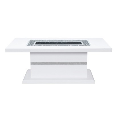 HomeRoots 52" White Wood And Faux Crystal Pedestal Coffee Table
