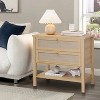 Rattan Nightstand Set of 2, Boho Farmhouse Bedside Tables with 2 Drawers & Open Shelf - Large Bedroom Nightstands, Living Room Side Tables - 3 of 4
