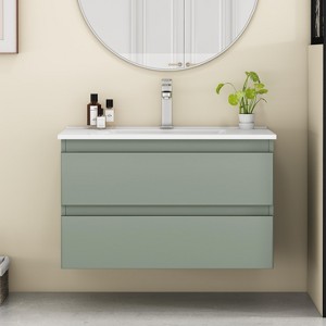 GDFStudio Wrens 32" Modern Wall-Mounted Bathroom Vanity with Ceramic Sink - 1 of 4