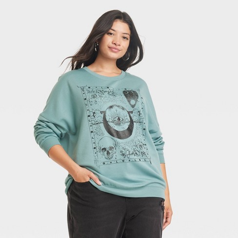 Women's Celestial Cozy Graphic Sweatshirt - Aqua Blue 1x : Target