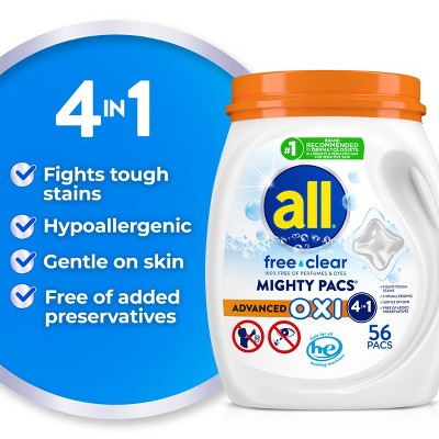 All Mighty Pacs Free Clear with OXI Stain Removers Laundry Detergent Pods - Thumbnail 4