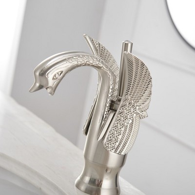 Brushed Nickel Swan Single Handle Bathroom Faucet with Pop Up Drain