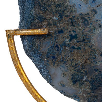 Blue Agate Stone Slice on Gold Metal Stand