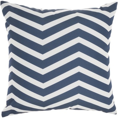 Ivory and Navy Floral Square Outdoor Throw Pillow