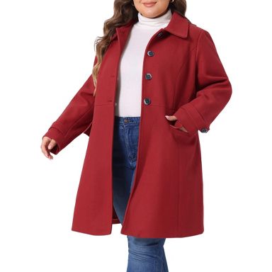 agnes b. MANTEAU 赤 ピーコート　ロングコート Aライン Agnes Orinda Women's Plus Size Single Breasted Long Sleeve Fleece