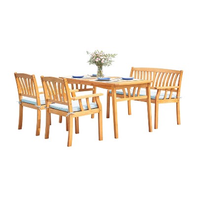 Kapalua 4pc Honey Nautical Wooden Patio Dining Set with Bench - Vifah