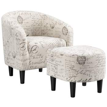 Yaheetech Fabric Upholstered Accent/Barrel Chair and Ottoman Set for Living Room
