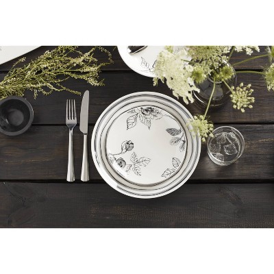 Gray and White Floral Porcelain 12-Piece Dinnerware Set