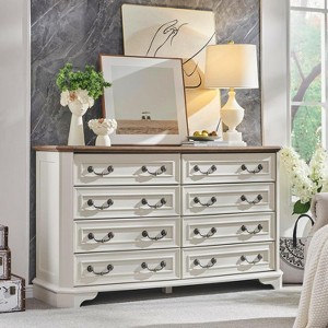 SinCiDo 54" Wide Farmhouse Dresser, 8 Drawer Wood Chest of Drawers w/Natural Texture, Vintage Bedroom Storage Dressers - 1 of 4