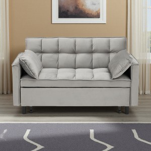 55" Green Velvet 3-in-1 Convertible Sofa Bed with Curved Back & Storage - 1 of 4