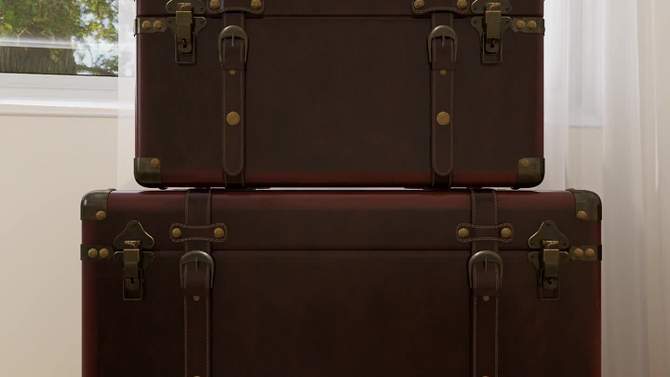 Set of 3 Traditional Faux Leather and Wood Storage Trunks Brown - Olivia &#38; May, 2 of 22, play video