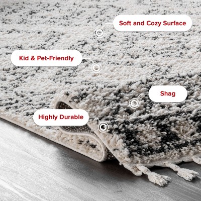 Vasiliki Moroccan Shag Tasseled Runner Rug, 2' 8" x 8', Off-White