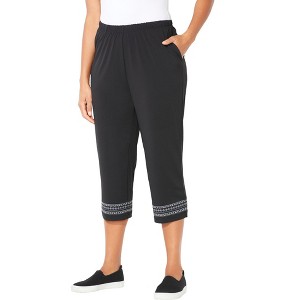 Catherines Women's Plus Size Anywear Printed Hem Capri - 1 of 4