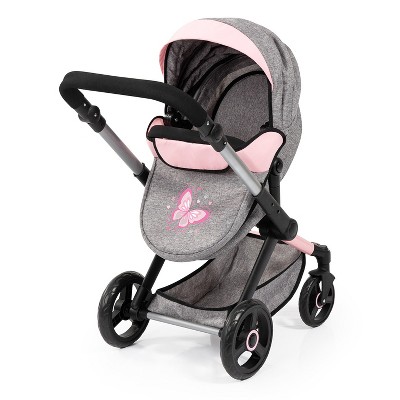 Butterfly Grey and Pink Doll Stroller with Adjustable Handle