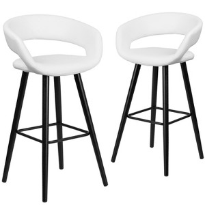 Emma and Oliver 2 Pk. 29'' High Contemporary Vinyl Barstool with Cappuccino Wood Frame - 1 of 4
