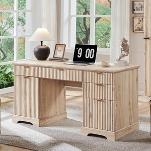 SinCiDo 58" Desk,Modern Grooved Computer Writing Desk,w/ 5 Drawers and 1 Adjustable Storage Cabinet,Desk for Study and Bedroom - 1 of 4