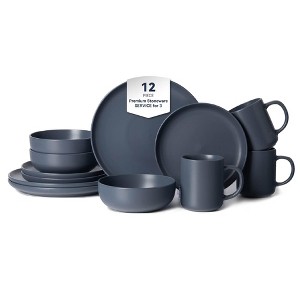 12-Piece Stoneware Dinnerware Set for 3 | Matte Glaze Plates, Bowls & Mugs | Microwave, Dishwasher Safe, Non-Toxic & Stackable-- Frevyn - 1 of 4